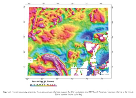 Bouguer gravity map showing the gravity contour used in the flexural